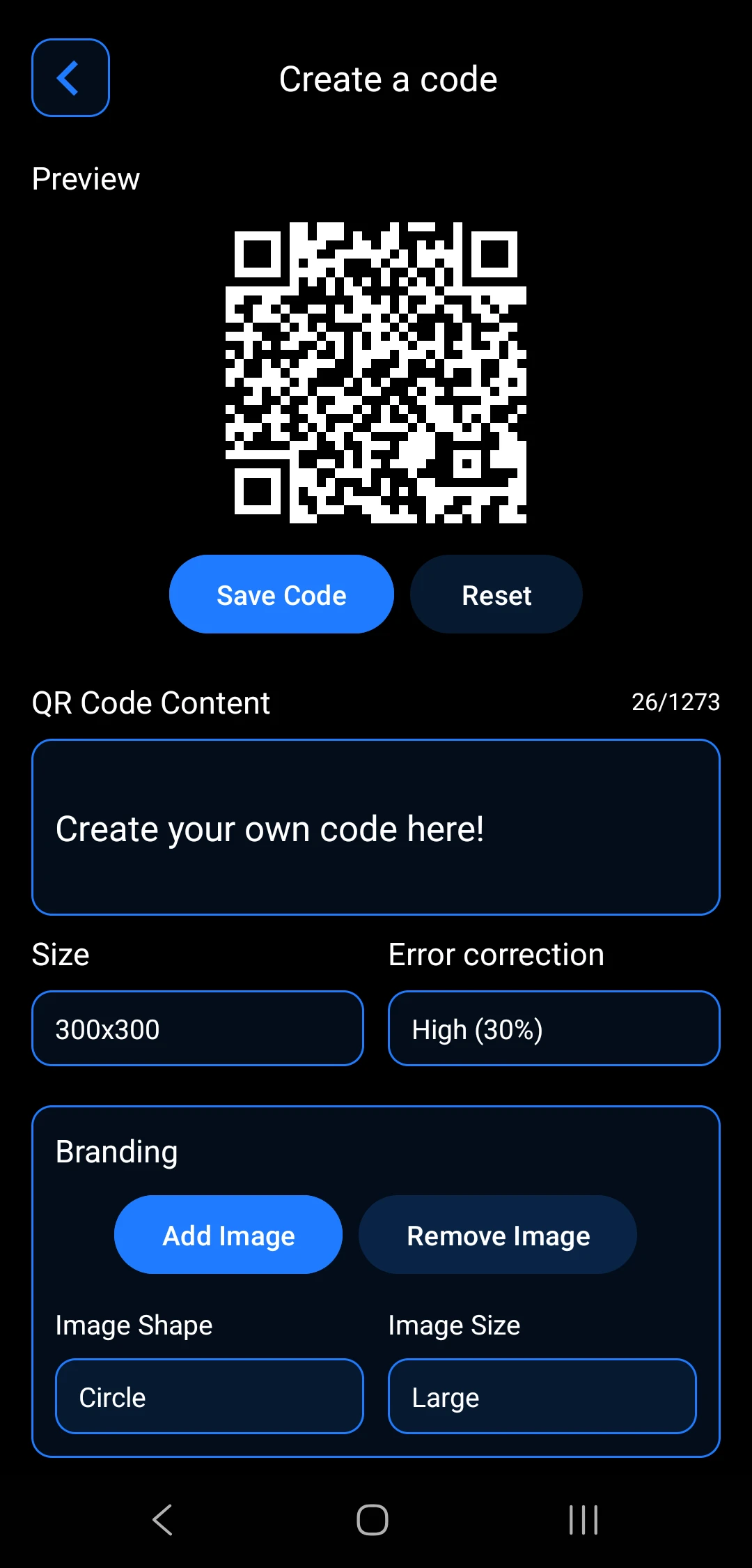 Create a code screen