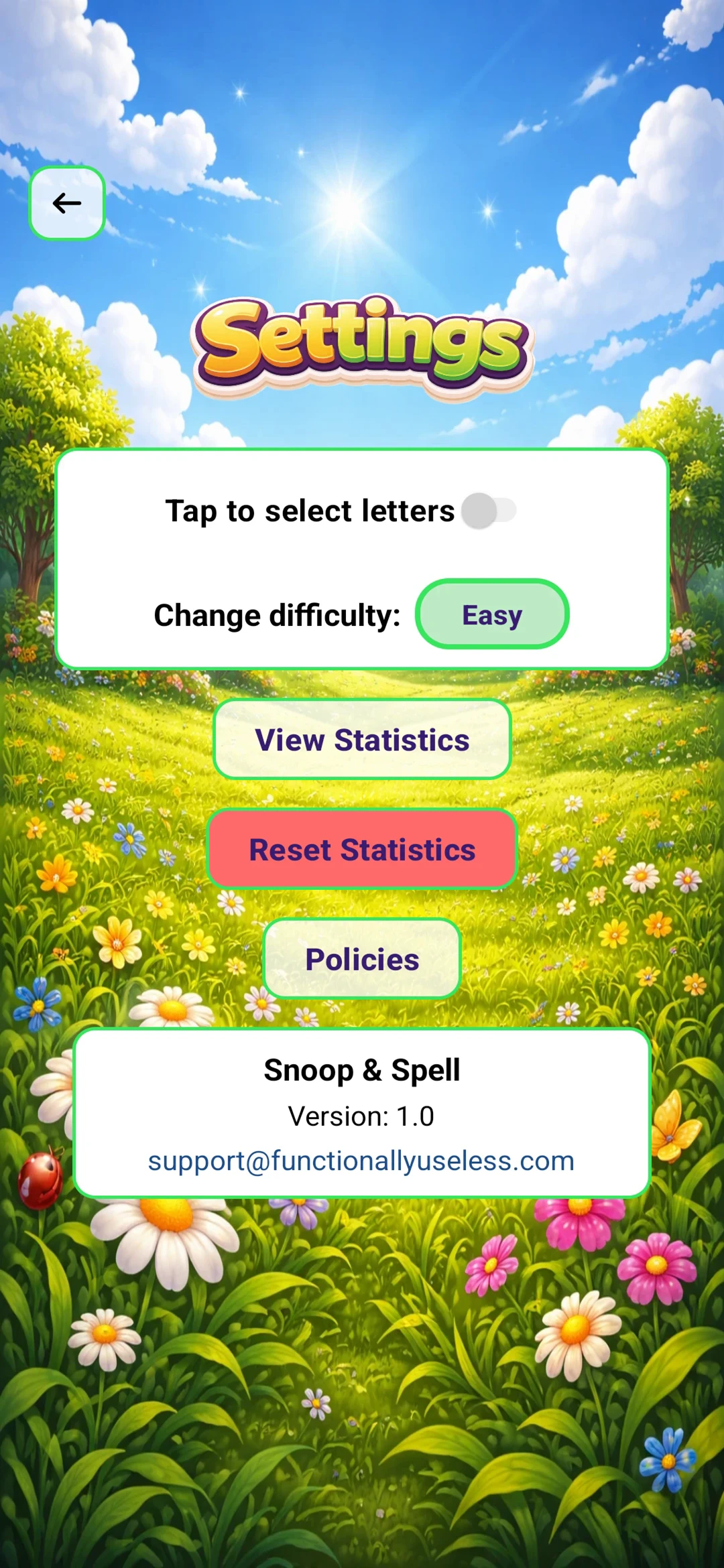 Settings screen